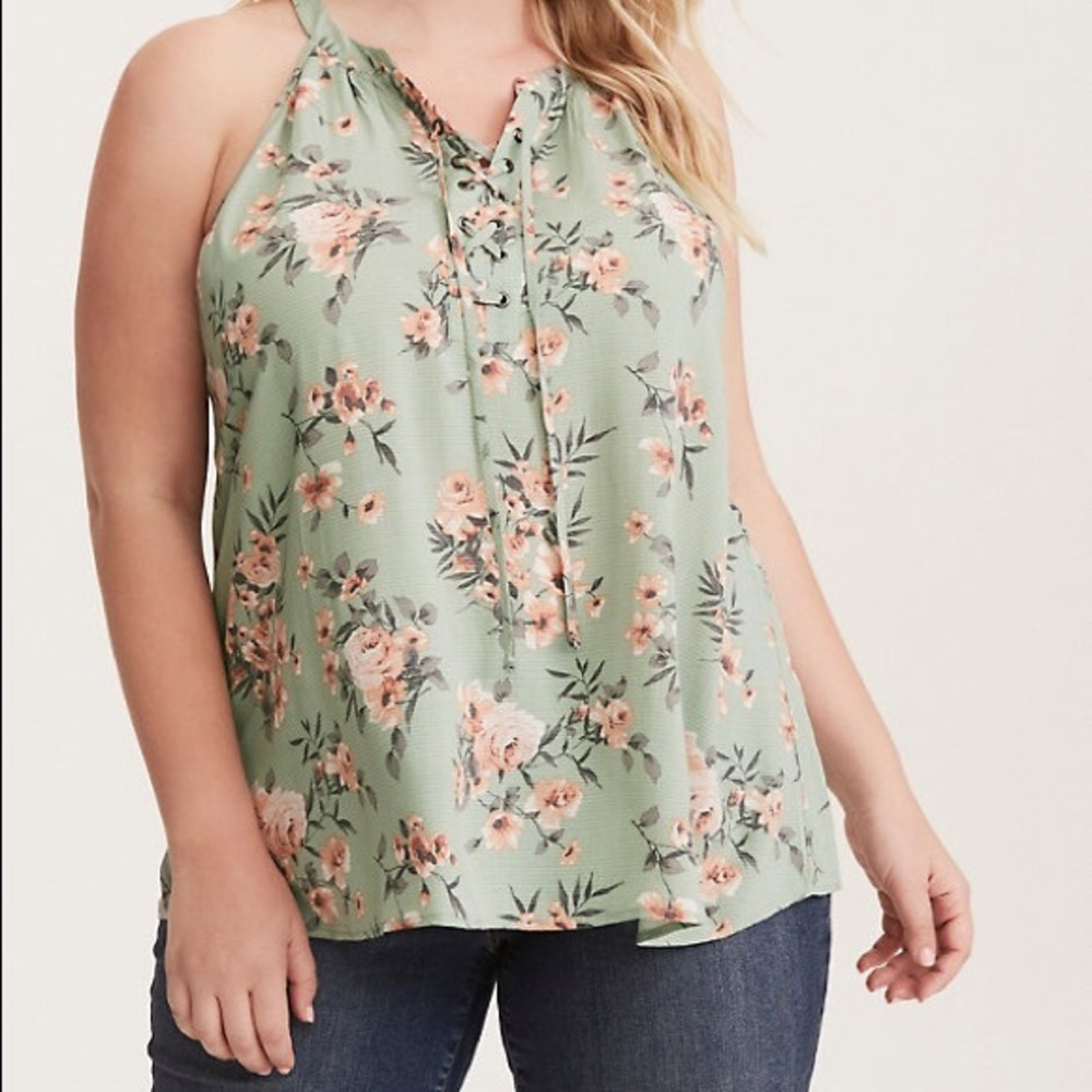 Torrid Green and Pink Floral Tank Top